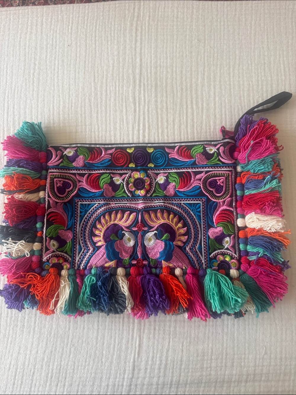 Boho Embroidered Multicolor Tassel Clutch - Women Bags